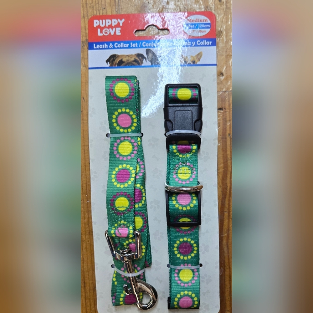 Puppy Love Green Leash and Collar Set